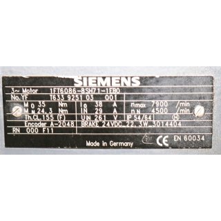 Siemens 3 ~ Motor 1FT6086-8SH71-1EB0 + Blower 2CW 1332 + Brake rpm max 7900/min