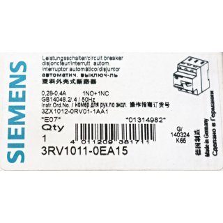 Siemens 3RV1011-0EA15 Leistungsschalter