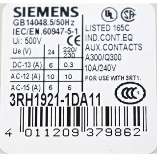 2x Siemens 3RH1921-1DA11 Hilfsschalter -OVP/unused-