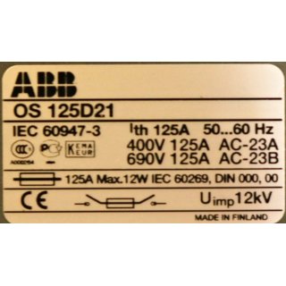 ABB OS 125D21  Ith=125A Lastschalter für Sicherungen