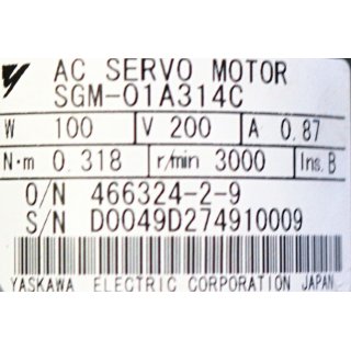 YASKAWA Electric AC SERVO MOTOR  SGM -01A314C   3000/min