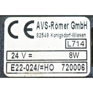 AVS Römer  GmbH L822   24V 8W  E22 024/=H0  Magnetventil 
