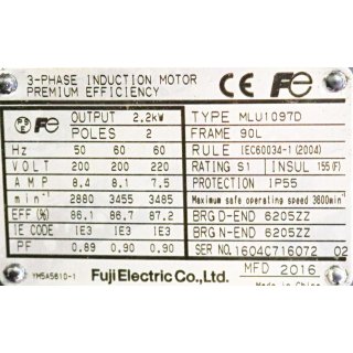 Fuji  electric 3 - Phase Inducation Motor Typ: MLU 1097D 