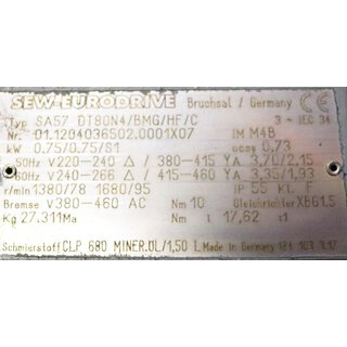 SEW SA57DT80N4/BMG/HF/C + Danfoss FCD307PT4P66EBR1D0F10T00C0 -used-