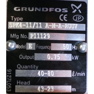 Grundfos SPK4-11/11 A-M-A RUUV+ 3-Phasen MG80A2-19FT 100-C Used