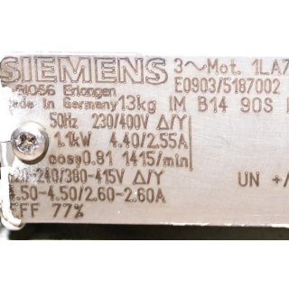 Siemens 3 ~ Motor 1LA70904AA99-ZN04 + Krones Getriebe KRV 076 33 9540