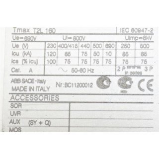 ABB SACE Tmax T2L 160 In=100A  Kompaktleistungsschalter 
