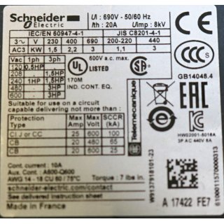 Schneider Electric Schutzschalter ,Baureihe LC1K0610FE7 