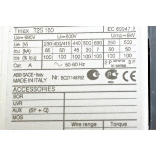 ABB SACE Tmax T2S160 In=125A  Kompaktleistungsschalter 