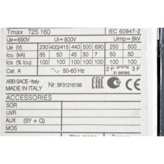 ABB SACE Tmax T2S160 In=52A Kompaktleistungsschalter 
